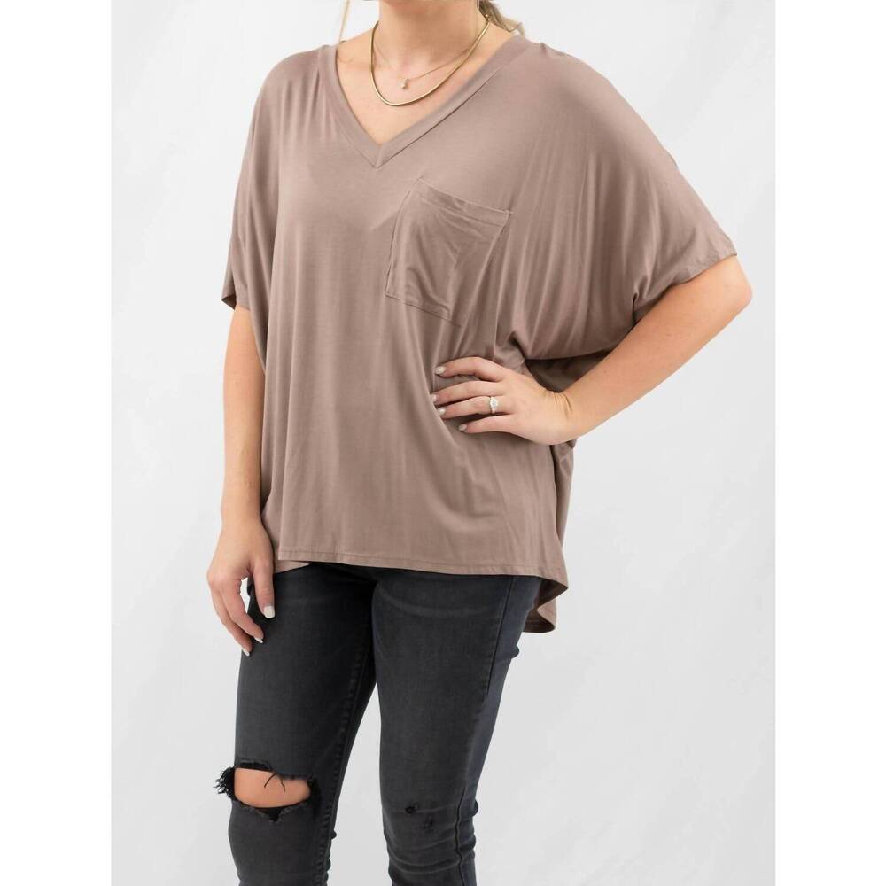 NEW ADRIENNE soft drape pocket tee in mocha